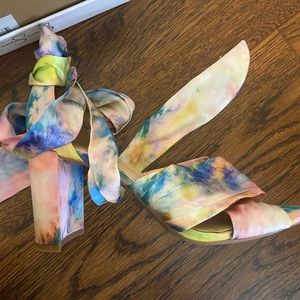 Jessica Simpson floral lace up heels. The straps are shown in photos.